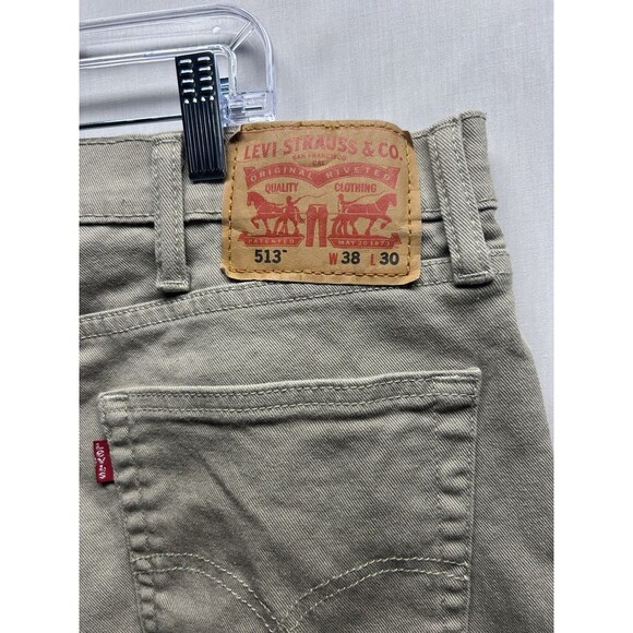 Levi’s 513 Slim Straight Mens 38x30 Khaki Tan Jeans Actual 38x29 - Picture 3 of 8